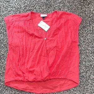 Universal Thread Coral V Neck Short Sleeve Gauze Cinched Blouse Size M | NWT